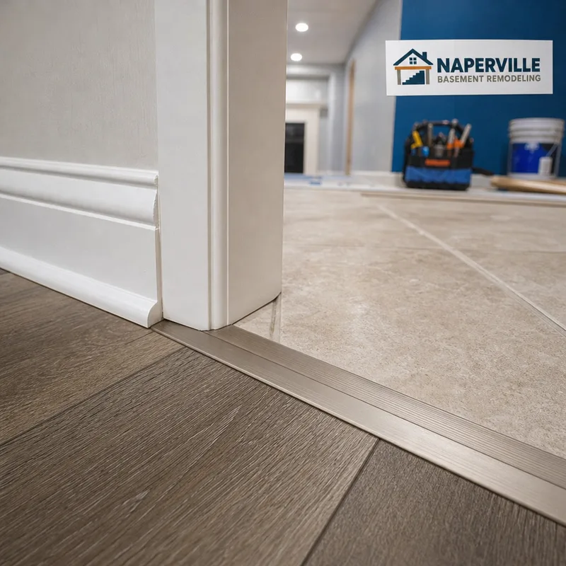 Tight trim joints, straight baseboard, clean casing caulk, and a level flooring transition